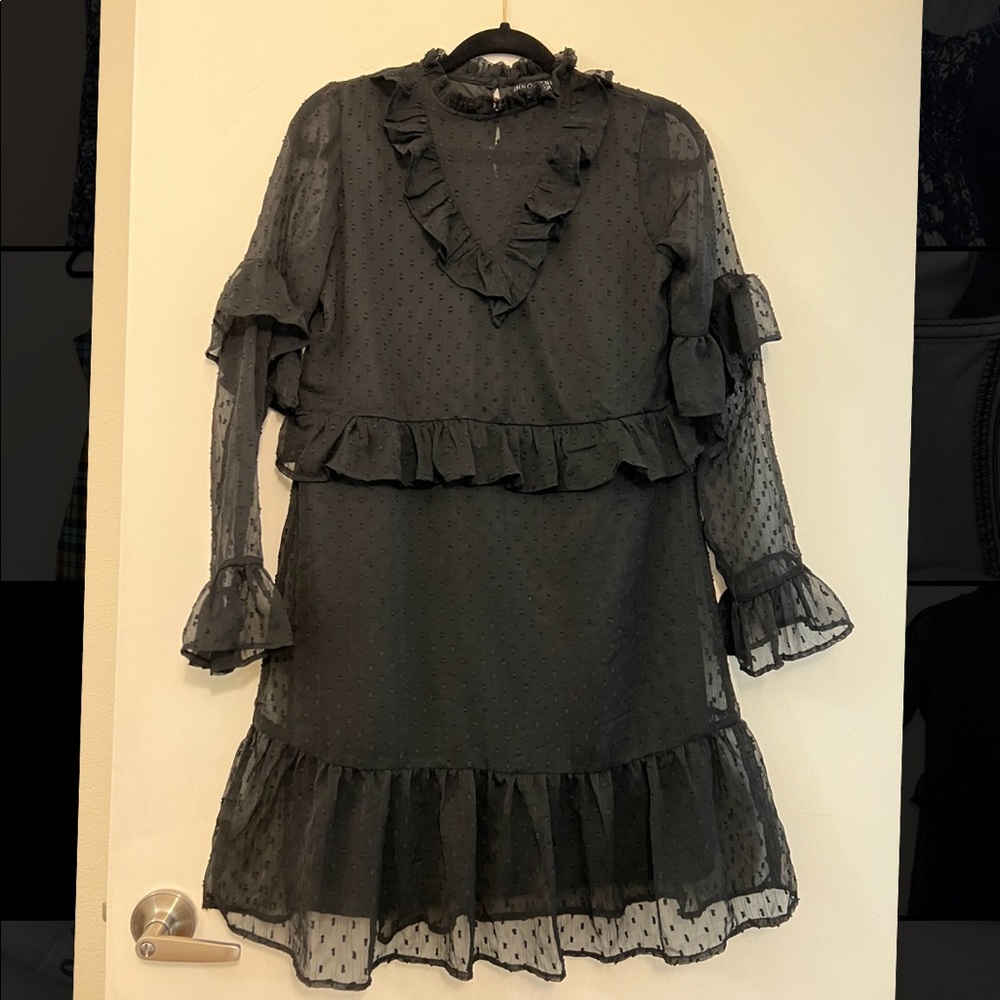 Innocence black flowy long sleeve dress